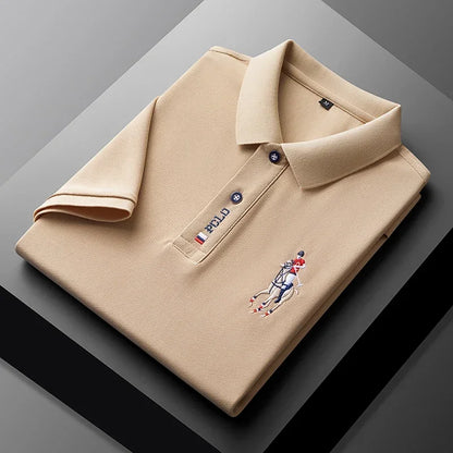 Set 2025 European and American men's embroidered casual and fashionable business short-sleeved POLO shirt, summer comfortable and br - Ellianto fashion Men's