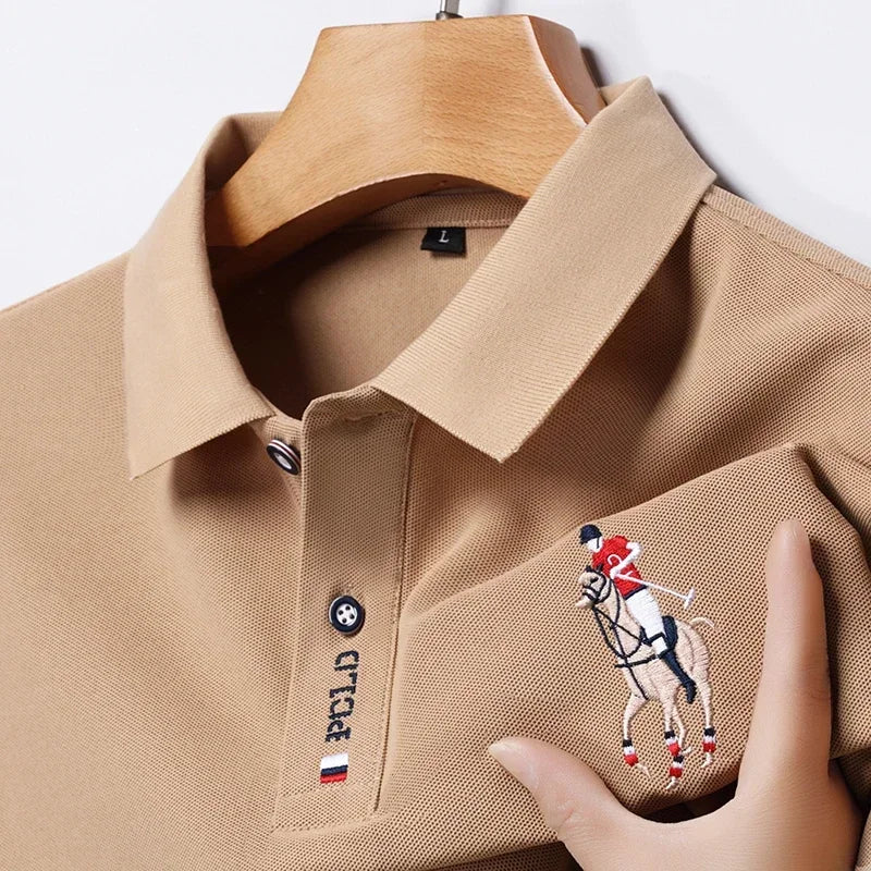 Set 2025 European and American men's embroidered casual and fashionable business short-sleeved POLO shirt, summer comfortable and br - Ellianto fashion Men's
