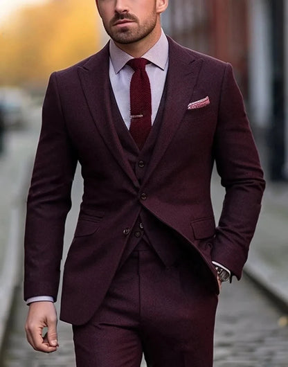 Tailor-made Suit Men Business Tuxedos Formal 3 Piece Set Jacket Vest Pants Single Breasted Groom Groomsman Prom Wedding Party - Ellianto fashion Men's