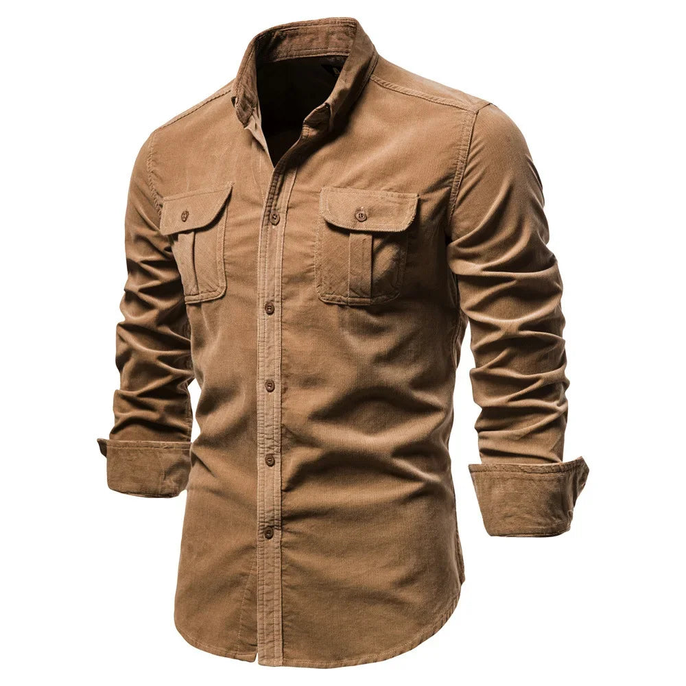 Men's Business Casual Long Sleeve Cotton Velvet Shirt Slim Fit Autumn Wear Comfortable Breathable Fashionable New Style Shirt - Ellianto fashion Men's
