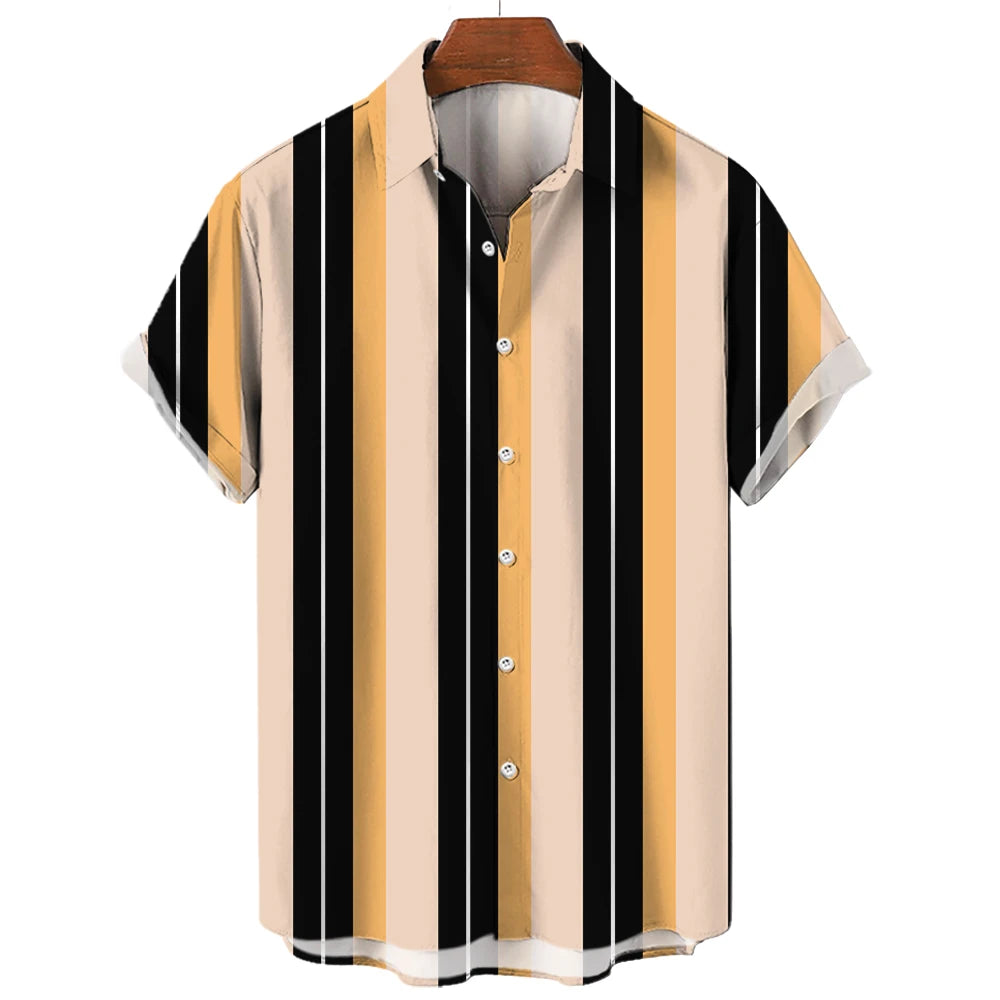 Men's Hawaiian Short Sleeve Shirt Elegant Summer Stripes Print Fashion Casual Social Oversized Y2k Harajuku Luxury Clothing Hot - Ellianto fashion Men's