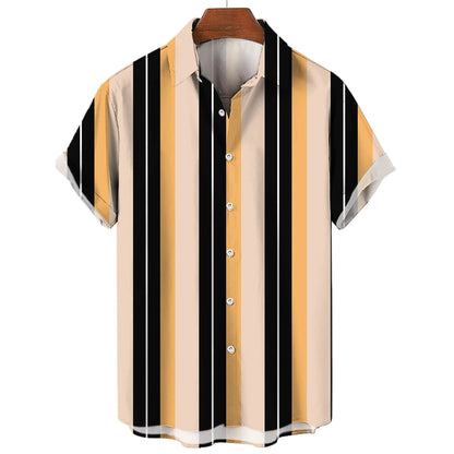 Men's Hawaiian Short Sleeve Shirt Elegant Summer Stripes Print Fashion Casual Social Oversized Y2k Harajuku Luxury Clothing Hot - Ellianto fashion Men's