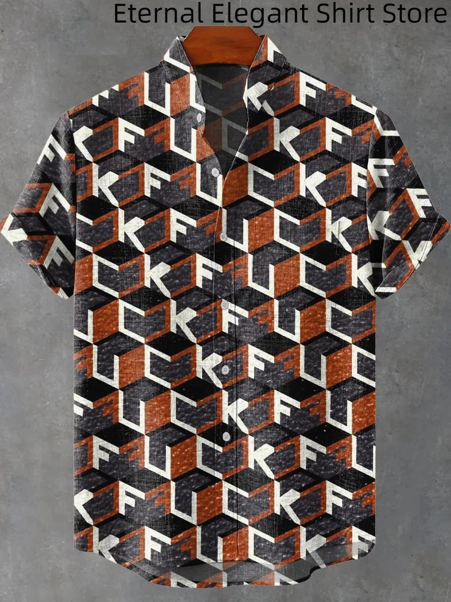 2025 Men's New Hot Selling Cool Checkered Pattern Printed Summer Comfortable Linen Short sleeved Shirt Men's Casual Button Top - Ellianto fashion Men's