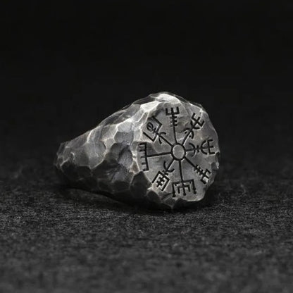 Viking Rune Symbol Rings for Men Vintage Compass Stone Meditation Ring Trendy Jewelry Gifts Open Ring Adjustable - Ellianto fashion Men's
