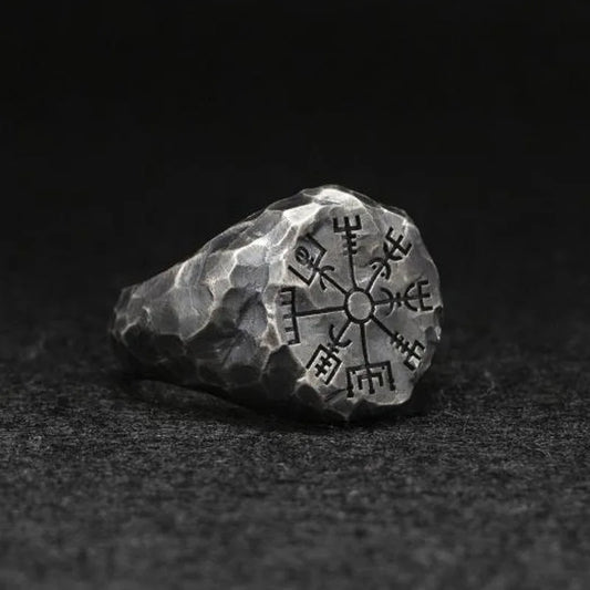 Viking Rune Symbol Rings for Men Vintage Compass Stone Meditation Ring Trendy Jewelry Gifts Open Ring Adjustable - Ellianto fashion Men's