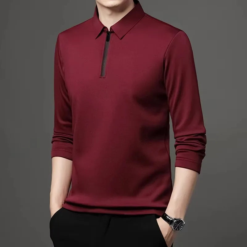 New T Shirt Zipper Polo Shirt Male Fashion Turn-Down Collar Long Sleeve Business Men Clothes - Ellianto fashion Men's