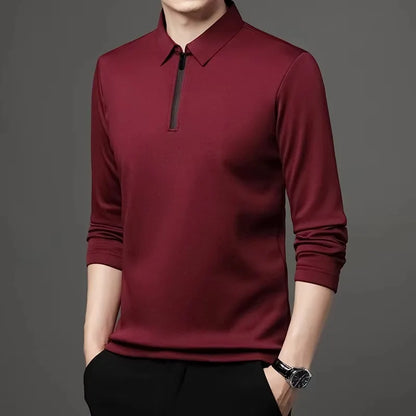 New T Shirt Zipper Polo Shirt Male Fashion Turn-Down Collar Long Sleeve Business Men Clothes - Ellianto fashion Men's