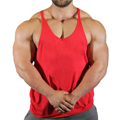 Men's Basic Solid Color Cotton Tank Tops Sleeveless Y-Back Vest Gym Muscle Training Athletic Workout Undershirt Activewear - Ellianto fashion Men's
