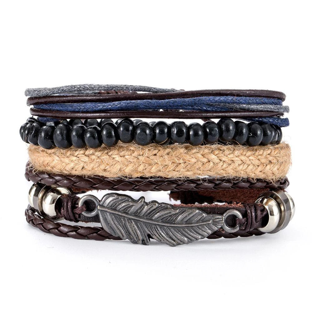 06 2025 Leather Braided Bracelet For Men - Ellianto fashion Men's
