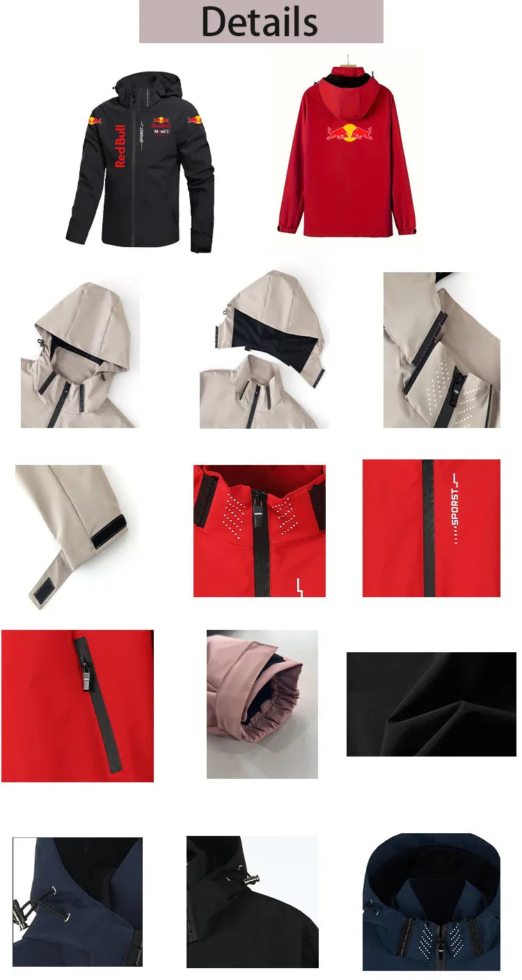 Red Bull Down Jacket Men's Coat Spring And Autumn Style Hooded Detachable Outdoor Windproof And Waterproof Mountaineering Suit - Ellianto fashion Men's