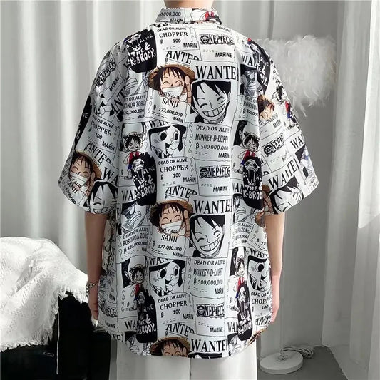 Retro Japanese Cartoon Short-Sleeve Shirt – Lightweight, Cool Comfort with Hong Kong-Inspired Streetwear Style for the Modern Gentleman