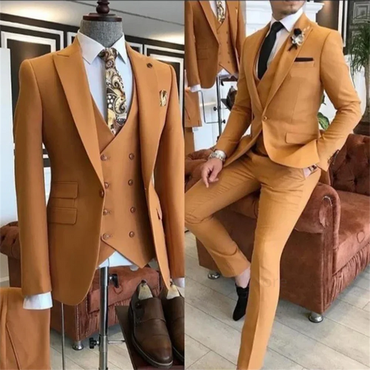 3 Pieces Groom Wear Green Men Suits 2025 Slim Fit Peak Lapel One Button Wedding Tuxedo Terno Masculino (Jacket+Pants+Vest+Tie） - Ellianto fashion Men's