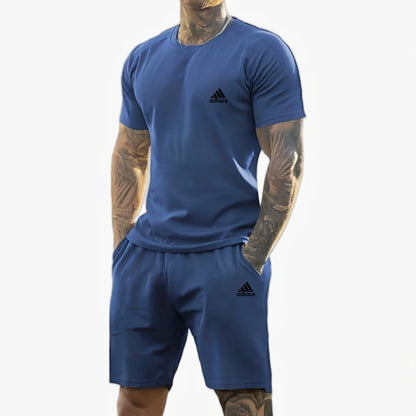 2025 summer new men's printed short-sleeved T-shirt + shorts suit, casual sportswear, breathable outdoor casual men's T-shirt, - Ellianto fashion Men's