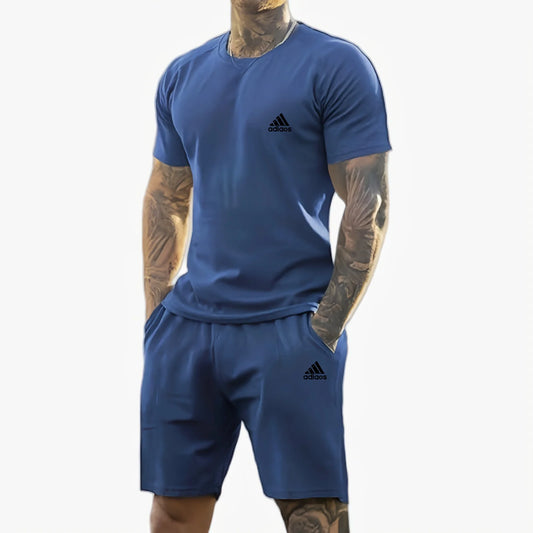 2025 summer new men's printed short-sleeved T-shirt + shorts suit, casual sportswear, breathable outdoor casual men's T-shirt, - Ellianto fashion Men's