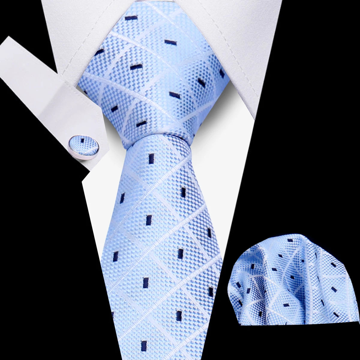 Tie Men Business Necktie Set Classic Plaid Cufflinks Handkerchief For Suit Wedding High Quality 3pcs Ties Sets Formal Gravata - Ellianto fashion Men's