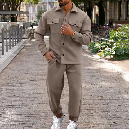 Men's casual overalls jacket and pants suit for fall/winter outdoor vacation American style men's fashion suede 2 piece set - Ellianto fashion Men's