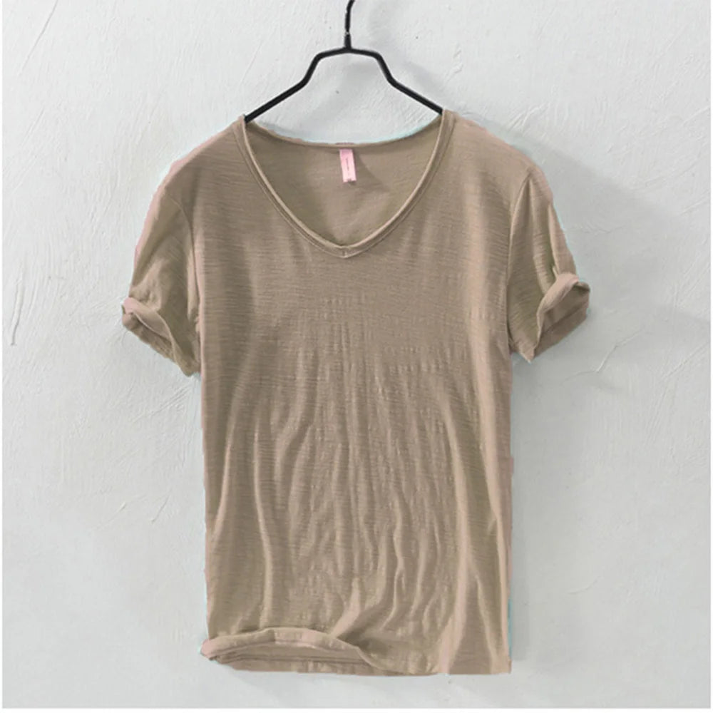New Mens T Shirt Pure Color V Collar Short Sleeved Tops Tees Men T-Shirt 10colors slim Man T-Shirts Fitness For Male Clothes - Ellianto fashion Men's