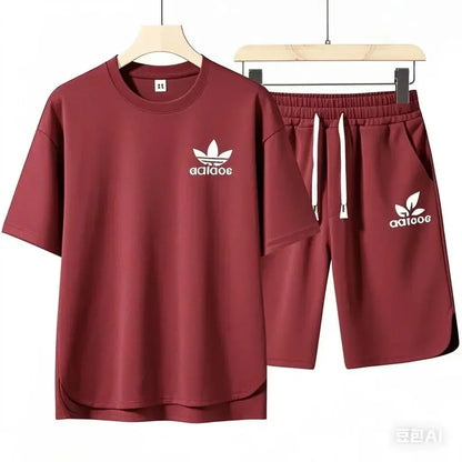 Set 2025 High-quality European and American men's casual sportswear: a comfortable and breathable two-piece set consisting of a fitn - Ellianto fashion Men's