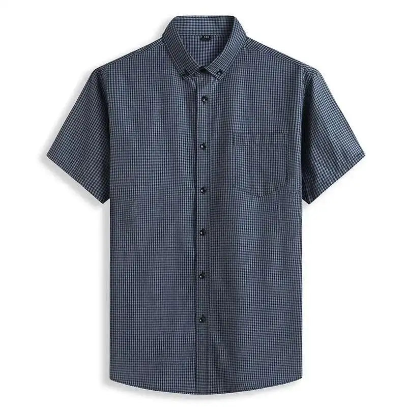 Plus Large Short Sleeve Men Pure Cotton Summer Comforable Plaid Mens Shirts Business Formal Casual Slim Fit Loose Big Size 8XL