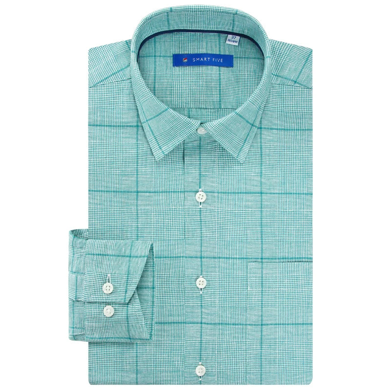 Smart Five Cotton-Linen Plaid Long-Sleeve Shirt – Designer Style and Cool Comfort for the Distinguished Man