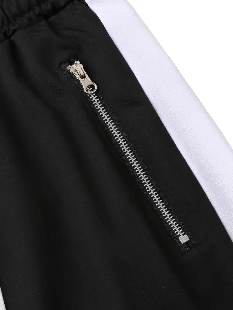 Men Sweatshirts Jogging Pants Men Casual Pants Men Stylish Color Block Zip Pockets Drawstring Sports Skinny Pants Trousers Pants - Ellianto fashion Men's