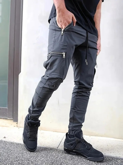 Men's Everyday Casual Zipper Pocket Pants Slim-Fit Pencil Pants Street Functional Small Foot Pants - Ellianto fashion Men's