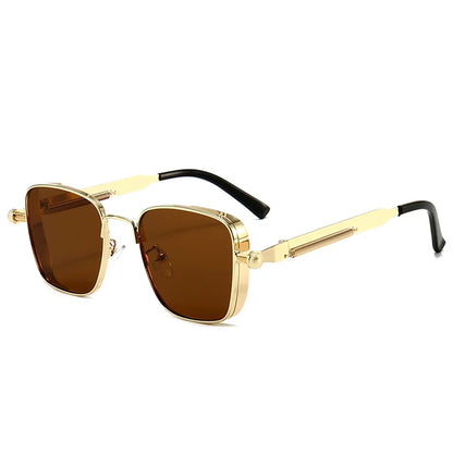 Men Driving Sunglasses Vintage Steampunk Square Sunglasses Metal Frame with Spring Hinges Women Eyepiece Trendy Driver Glasses - Ellianto fashion Men's