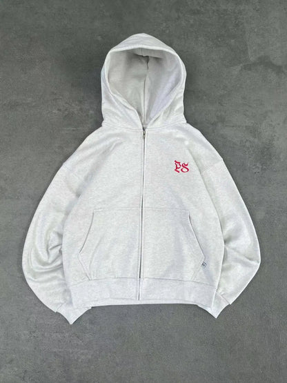 American retro casual letter oversized hoodie men's Y2k clothing loose Harajuku zipper long sleeved sweatshirt for couples
