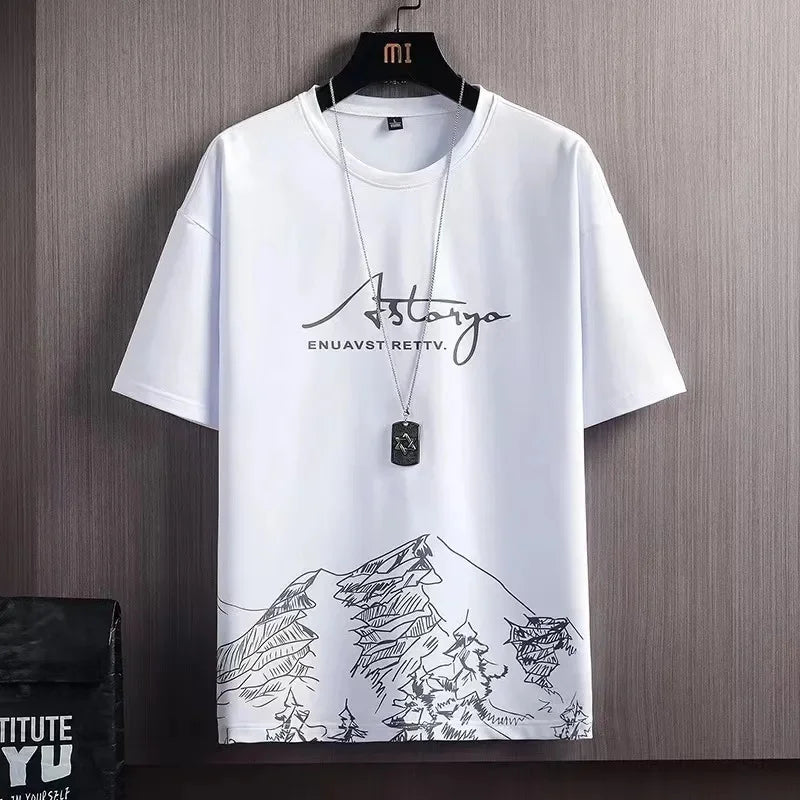 Men's Ice Silk Short Sleeve T-Shirt Suit Summer New Digital Printing Fashionable Korean Style Slims Smooths Your Silhouette Spor - Ellianto fashion Men's