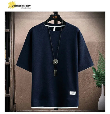 Casual Men's Sportswear Set Summer Short Sleeve Drawstring Shorts Loose Five-Quarter Pants Thin Male Outfit Two-Piece Suit - Ellianto fashion Men's