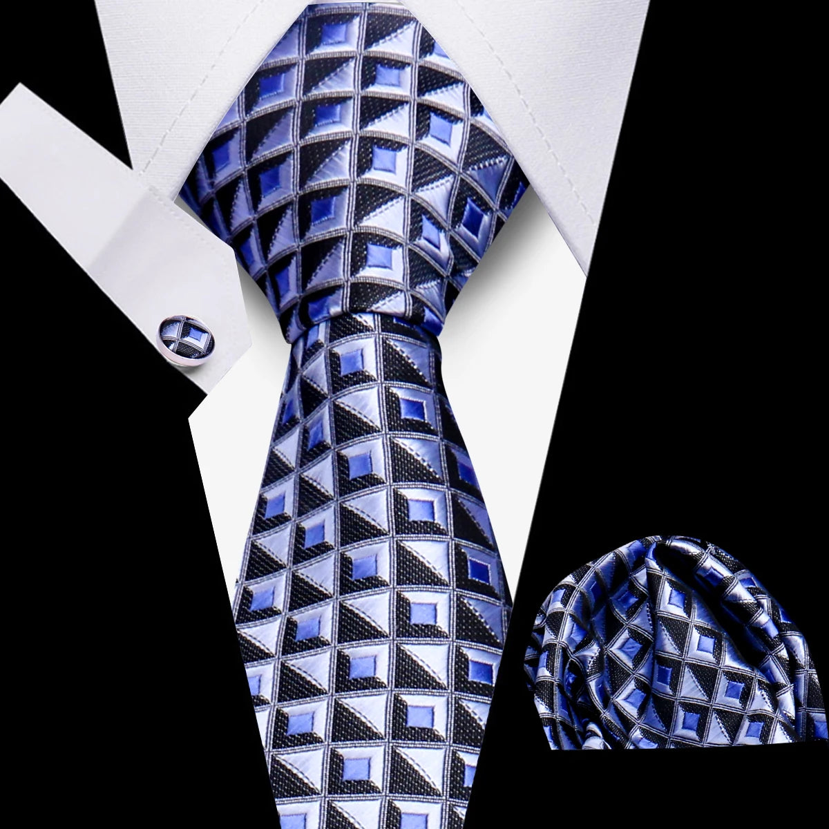 Tie Men Business Necktie Set Classic Plaid Cufflinks Handkerchief For Suit Wedding High Quality 3pcs Ties Sets Formal Gravata - Ellianto fashion Men's