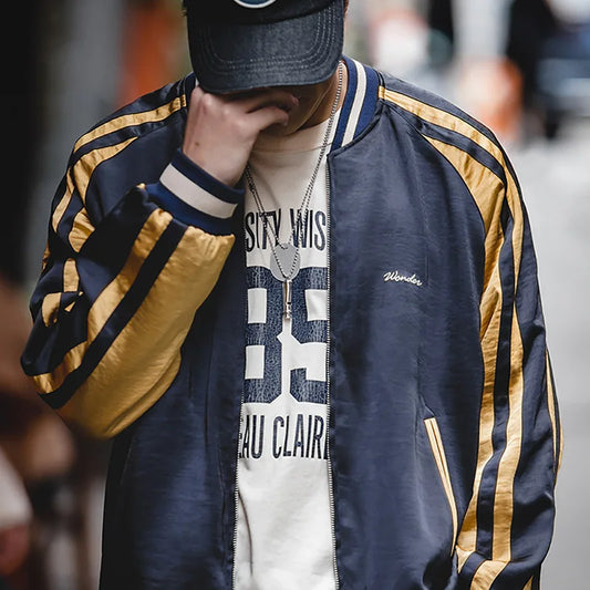 Maden Retro Reversible Yokosuka Jacket Tiger Embroidered Iron-Free Drape Jacket Men's Spring and Fall Trendy Patchwork Outwear