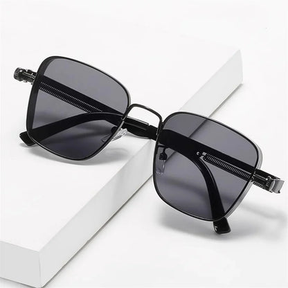 Men Driving Sunglasses Vintage Steampunk Square Sunglasses Metal Frame with Spring Hinges Women Eyepiece Trendy Driver Glasses - Ellianto fashion Men's