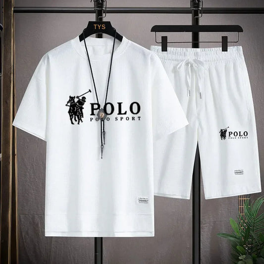 Set In the summer of 2025, a two-piece set of Korean-style men's short-sleeved T-shirt and sports shorts paired with casual sportswe - Ellianto fashion Men's