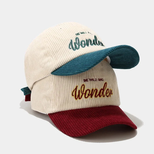 Fashion Autumn Winter Corduroy Baseball Cap For Men Women Vintage WONDER Letter Embroidery Keep Warm Snapback Hat Hip Hop Gorras - Ellianto fashion Men's