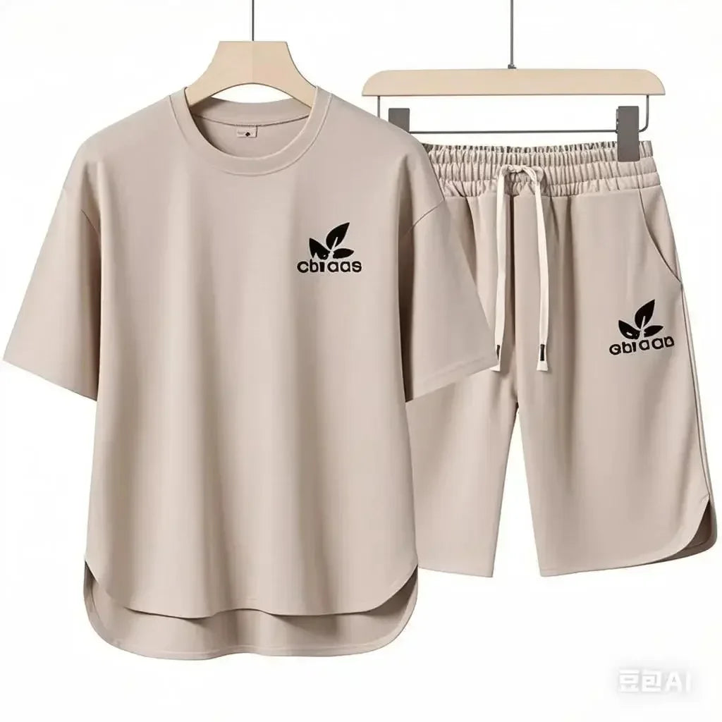 Set 2025 High-quality European and American men's casual sportswear: a comfortable and breathable two-piece set consisting of a fitn - Ellianto fashion Men's