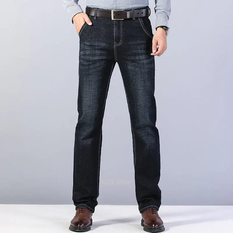 Man Stretch Straight Fit Jeans Man Soft Black Men's Jeans Pants Masculino Denim Overalls Trousers - Ellianto fashion Men's