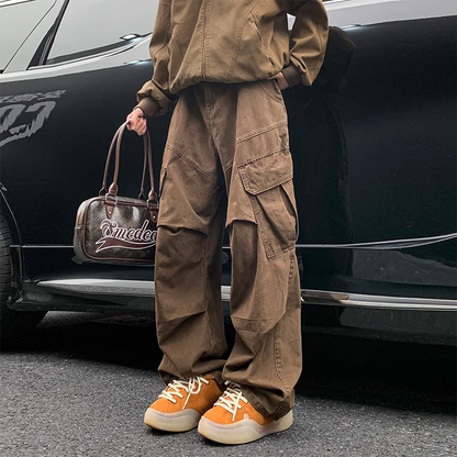 Men’s Spring Cargo Pants – Loose Straight Wide-Leg Trousers with Big Pockets for Japanese Y2K, Harajuku, and Hip-Hop Streetwear Style