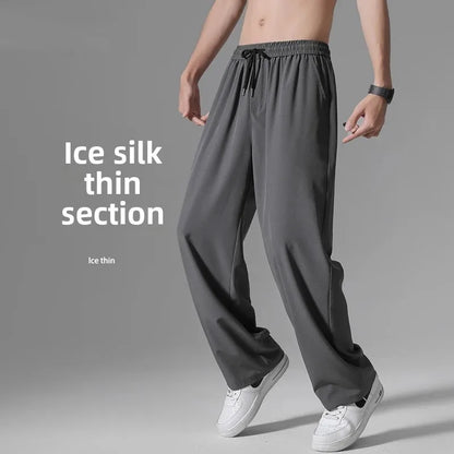 Casual Ice Silk Pants For Men 2025 Summer New Ultra-Thin Quick-Drying Air Conditioner Loose-Fit Versatile Straight-Leg Long Pant - Ellianto fashion Men's