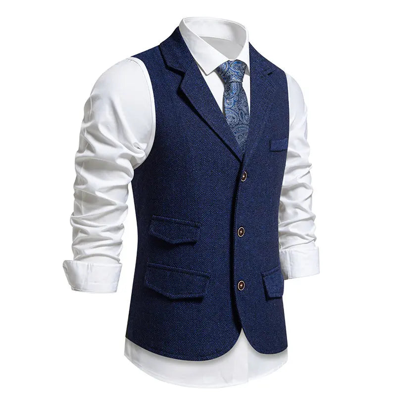 Men's Vintage Casual Suit Vest Fashion Turn Down Collar Business Wedding Formal Party Waistcoat Men Solid Dress Blazer Vests Man - Ellianto fashion Men's