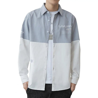 Men’s Colorblock Button-Down Jacket – Lightweight Cargo-Style Cardigan for Streetwear, Spring-Fall Comfort, and Trendy Korean Style