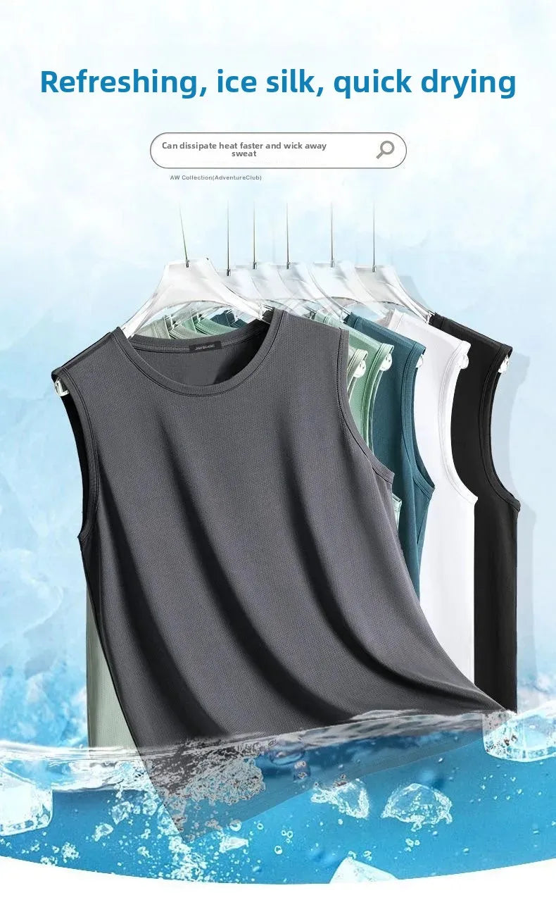 Ice Silk Men's Sports Set Quick Dry Basketball Uniform Summer Vest Shorts Gym Running One Piece Thin Male Fitness Outfit - Ellianto fashion Men's