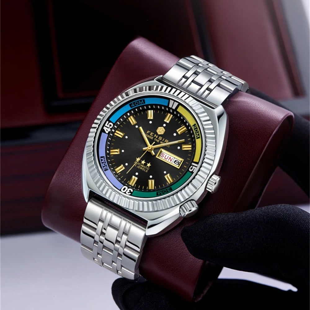 2025 Retro Fake Mechanical Men's Quartz Watch Fashion Sport Butterfly Buckle Steel Belt Week Calendar Large Dial Watches For Man - Ellianto fashion Men's