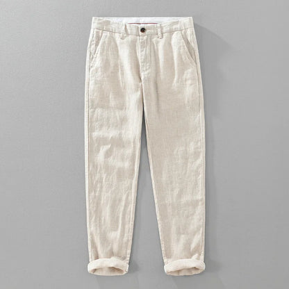 2025 Summer New Casual Pure Linen Slim Pants for Men Clothing Solid Color Slim-fit Straight Trousers EC8175 - Ellianto fashion Men's