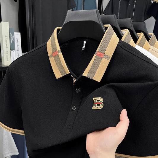 New men's fashionable short sleeved summer designer exquisite craftsmanship embroidery stand collar polo business casual T-shirt - Ellianto fashion Men's