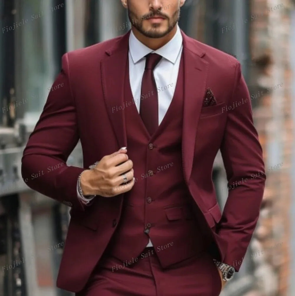 New Beige Business Suit Men Tuxedos Groom Groomsman Prom Wedding Party Formal 3 Piece Set Jacket Vest Pants - Ellianto fashion Men's