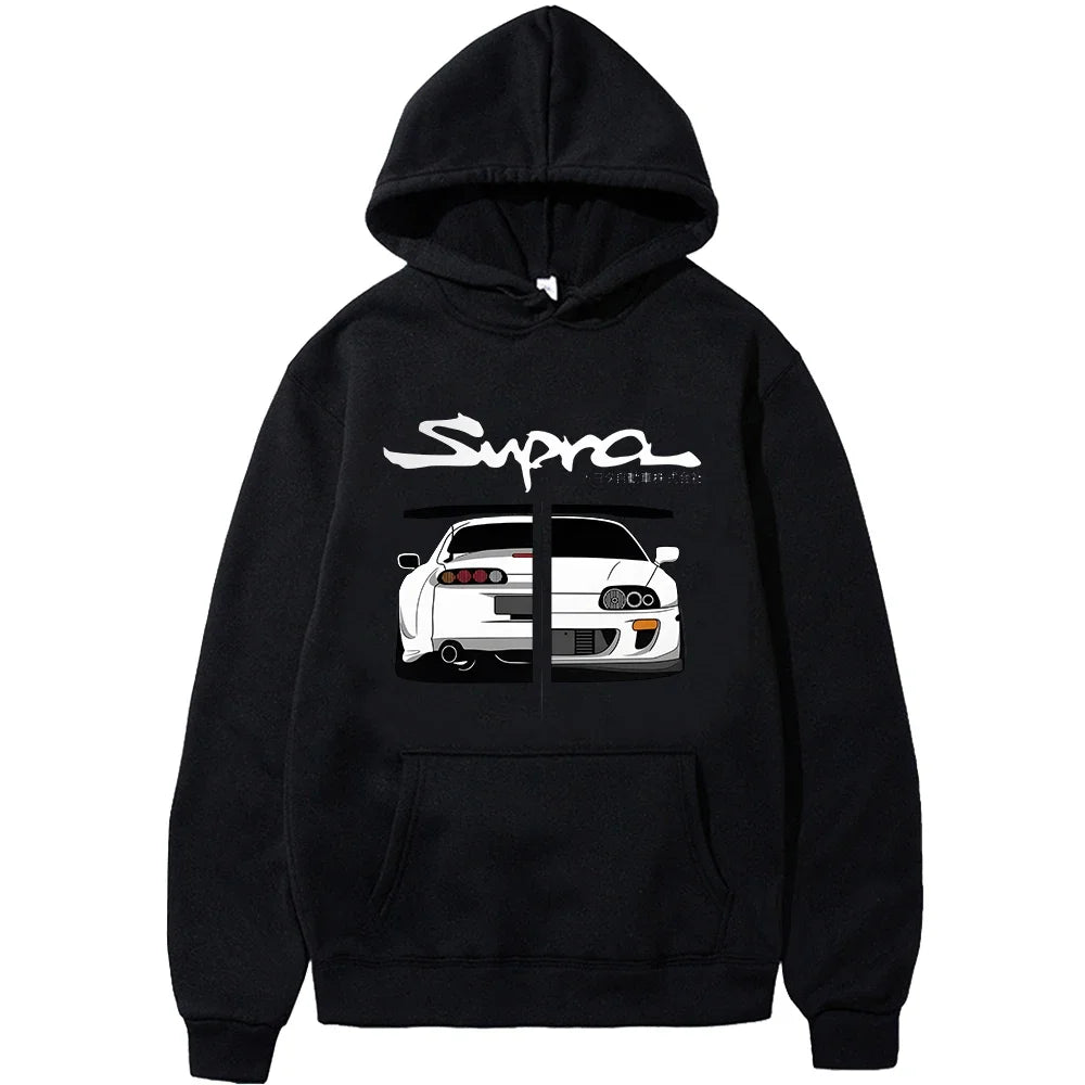 Initial D Supra Hoodie – Lightweight Japanese-Style Manga Print Sweatshirt with Loose Fit and Long Sleeves for Spring-Autumn Comfort