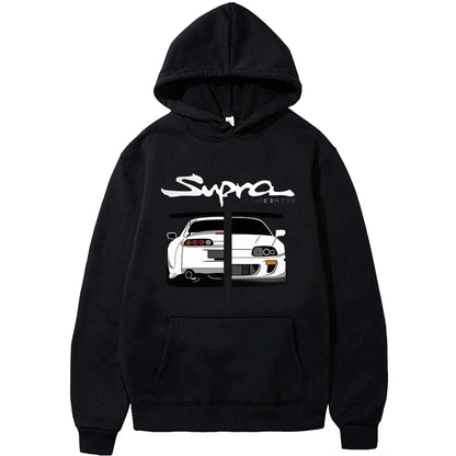Initial D Supra Hoodie – Lightweight Japanese-Style Manga Print Sweatshirt with Loose Fit and Long Sleeves for Spring-Autumn Comfort