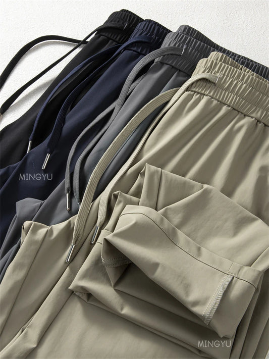 Summer High Stretch Smooth Ice Silk Casual Pants Man Thin Soft Elastic Waist Korean Grey Sweatpants Sports Jogging Trousers Male - Ellianto fashion Men's