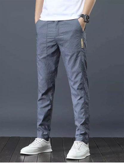 Men's Summer Thin Casual Pants Breathable Ice Silk Elastic Straight-leg Loose-fit Quick Dry Pants Trendy Versatile Long - Ellianto fashion Men's